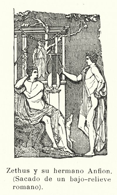 Zethus and Amphion, twin sons of Zeus, Roman bas-relief by European School
