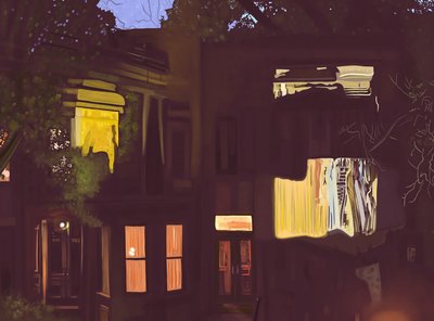Brownstones at Night, c.2020-24 by Evan Sklar