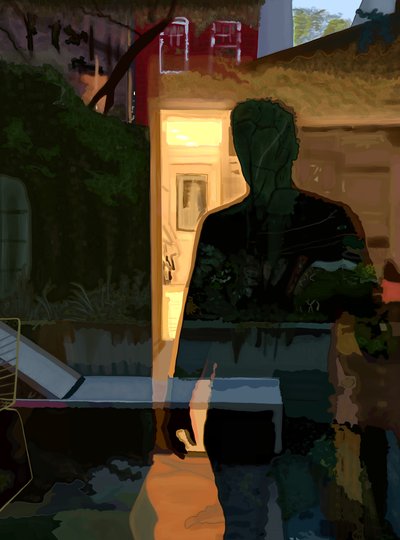 Man Reflected In Window At Dawn, Brooklyn by Evan Sklar