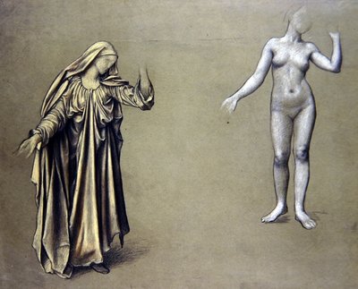 Draped Figure Study with Accompanying Nude by Evelyn De Morgan