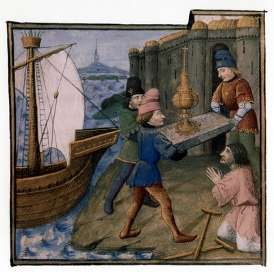 Arthurian Legend: Galaad, Perceval and Bohort Bringing the Holy Grail in Palestine by Everard de Espinques