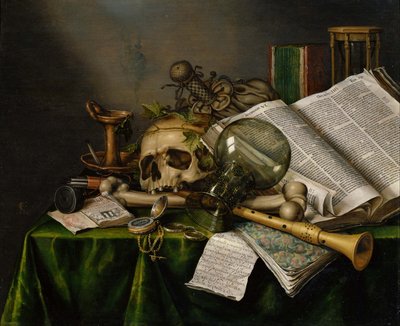 Vanitas - Still Life with Books and Skull by Evert Collier