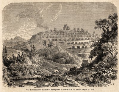 View of Tananarive, capital of Madagascar, drawing by Evremond de Berard, to illustrate Ida Pfeiffer