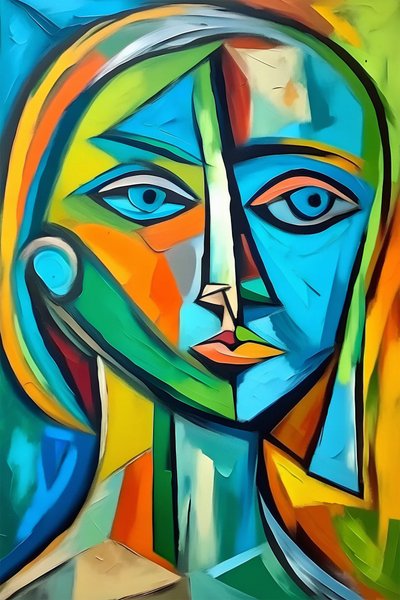Colorful Cubism Painting of a Woman by F. Abderrahim