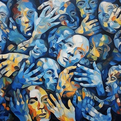 A crowd of faces on canvas, Contemporary wall Art painting by F. Abderrahim