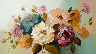 Abstract Vintage Flower Painting by F. Abderrahim