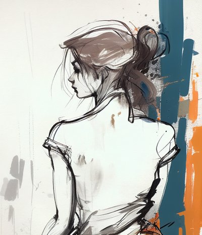 Drawing of a Girl from Behind with Minimalist Lines by F. Abderrahim