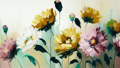 Floral Still Life Painting on Horizontal Canvas by F. Abderrahim