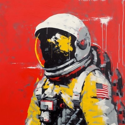 Minimalist Thick Strokes Painting An Astronaut in Space, Wall Art by F. Abderrahim