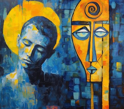 Modern Abstract Sad Face Painting, Cheap Poster Prints Online by F. Abderrahim
