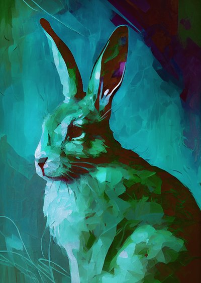 Rabbit Painting with Bright Background, Inspired by van Gogh by F. Abderrahim