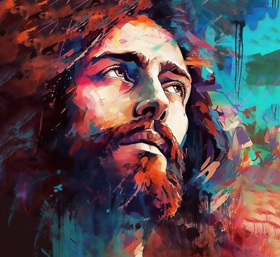 Religious Face of Jesus Christ, Spiritual Christian Canvas Painting by F. Abderrahim