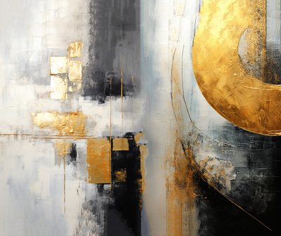 Silver & Golden Abstract Intuitive Art Painting, Square Fine Art Prints by F. Abderrahim