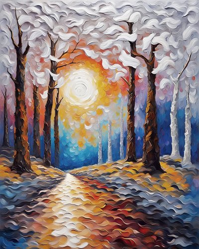 Sunset Through a Forest by F. Abderrahim
