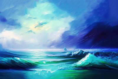 Abstract painting seascape pastel color by F. Abderrahim