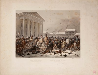 Retreating French army in the Town Hall Square of Vilna, engraved by Victor Adam and Louis Pierre Alphonse Bichebois, 1812 by F. Daniel