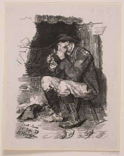 A Man Lighting His Pipe by F. Hendriksen
