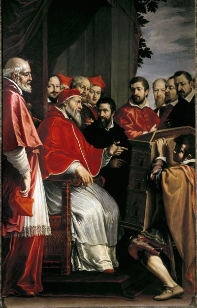 Michelangelo Presenting Model of Building of Rota Court in Giulia Street to Pope Julius III by Fabrizio Boschi