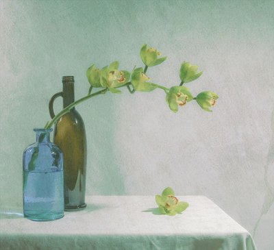 Orchids and Blue Bottle by Fangping Zhou