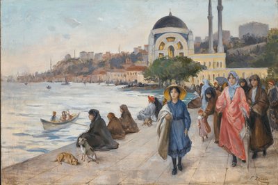 Mafalda on the Banks of the Bosphorus, the Dolmabahce Mosque in the Background by Fausto Zonaro