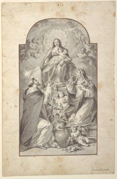 Design for an Altar Painting, Saint Dominic and Saint Catherine of Siena Receiving the Rosary from the Virgin and Child by Fedele Fischetti