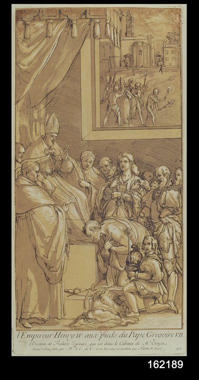 Emperor Henri IV at the feet of Pope Gregory VII, engraved by Nicolas Le Sueur by Federico Zuccari or Zuccaro
