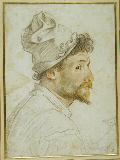 Head and shoulders of a bearded man wearing a cap by Federico Zuccaro