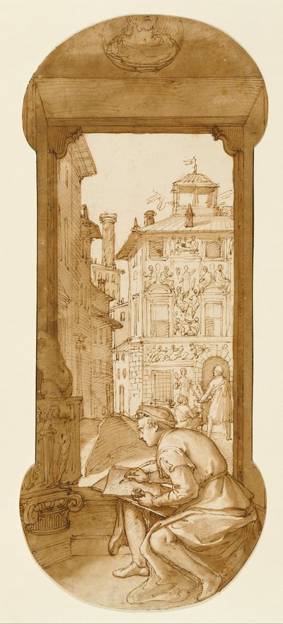 Taddeo Drawing after the Antique; In the Background Copying a Facade by Polidoro by Federico Zuccaro