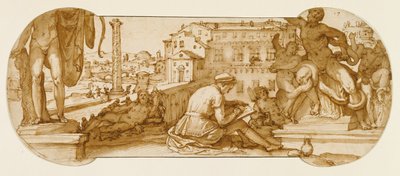Taddeo in the Belvedere Court in the Vatican, Drawing the Laocoön by Federico Zuccaro