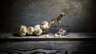 Rustic Garlic Still Life by Felice Angelino