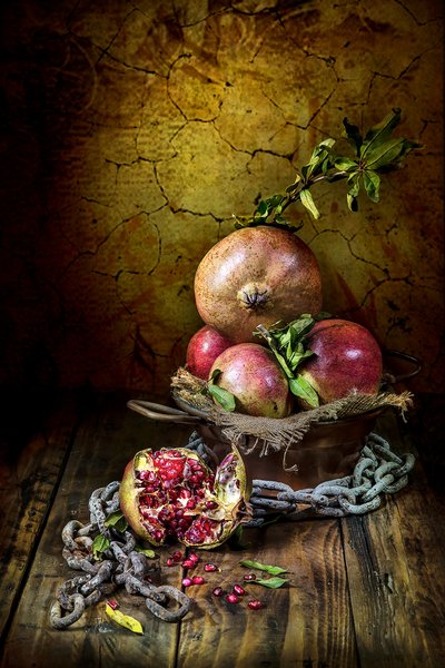 Rustic Pomegranates Still Life by Felice Angelino