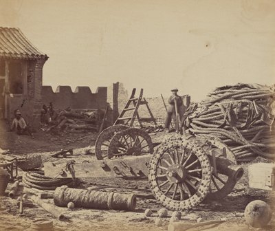 Interior of Pehtang Fort Showing the Magazine and Wooden Gun by Felice Beato
