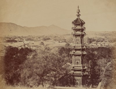 View of the Summer Palace Yuen Min Yuen, Pekin, Showing the Pagoda by Felice Beato