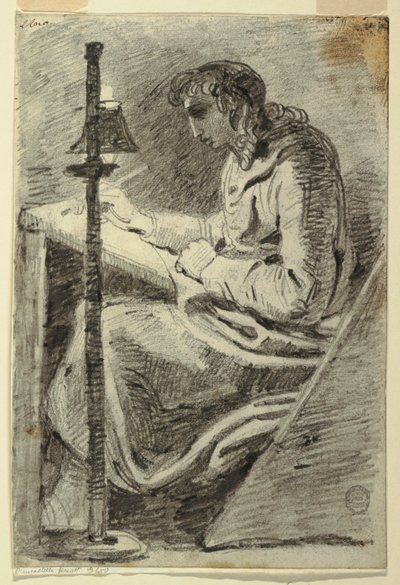 An Artist Drawing by Lamplight by Felice Giani