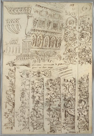 Decorative Studies; Verso: Barbarian Head in Profile from the Antique by Felice Giani
