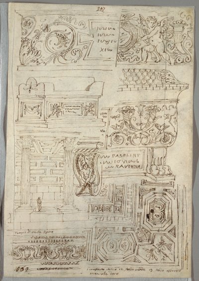 Decorative Study; Verso: Two Head Studies by Felice Giani