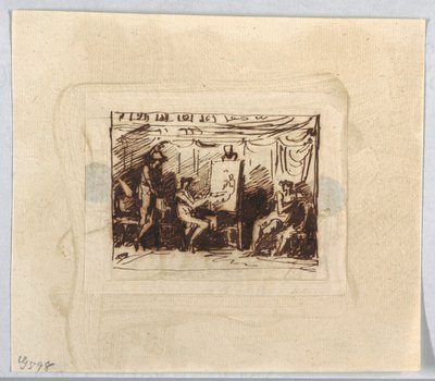 Figural Scene with Artist Drawing Female Figure While Man Watches from Behind by Felice Giani