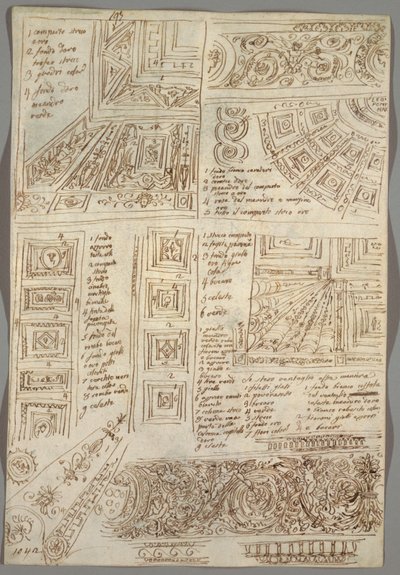 Four Decorative Studies of Ceilings; Verso: Anatomical Studies by Felice Giani