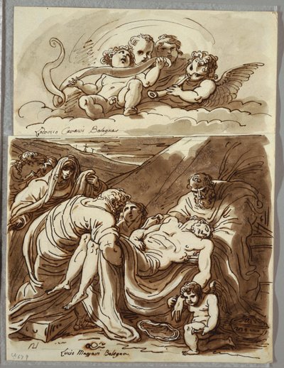Four Putti Making Music, Study after Lodovico Carracci; Christ, Study after Massari by Felice Giani