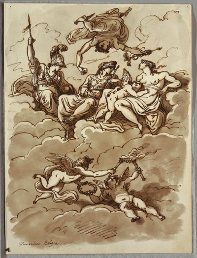 Minerva, Mercury, Juno and Venus on Clouds, Study after Marcantonio Franceschini by Felice Giani