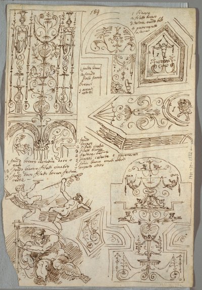 Six Decorative Studies; Verso, Anatomical Study by Felice Giani