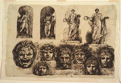 Studies for Four Statues and Seven Masks by Felice Giani