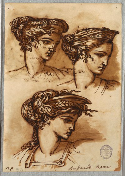 Three Studies of a Head with Diadem and Braided Hair, after Raphael by Felice Giani