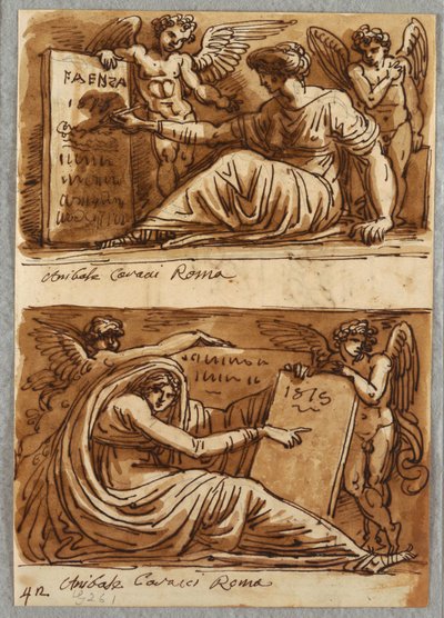 Two Drawings of Sybils and Two Putti by Felice Giani