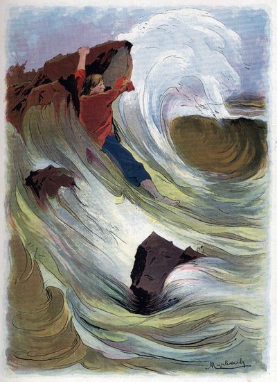 Robinson Crusoe manages to cling to a rock by Felicien baron de Myrbach Rheinfeld