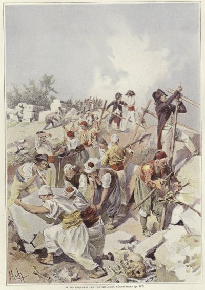 Soldiers and civilians building a barricade by Felicien baron de Myrbach Rheinfeld