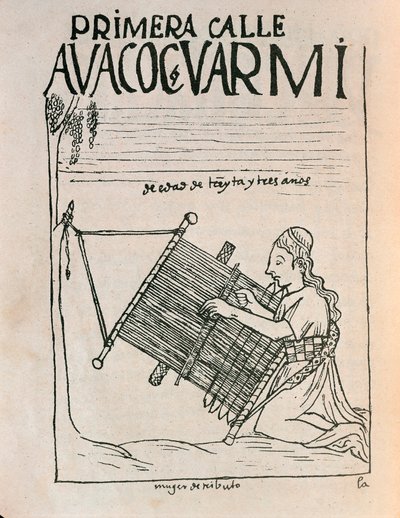 A Female Weaver Using a Loom by Felipe Huaman Poma de Ayala