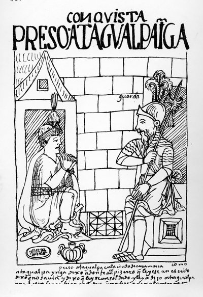 Atahualpa Inca in his prison at Cajamarca by Felipe Huaman Poma de Ayala