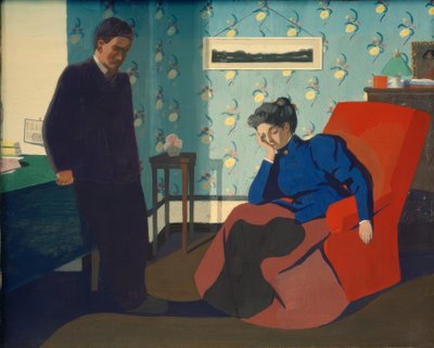 Interior with Red Armchair and Figures by Felix Edouard Vallotton