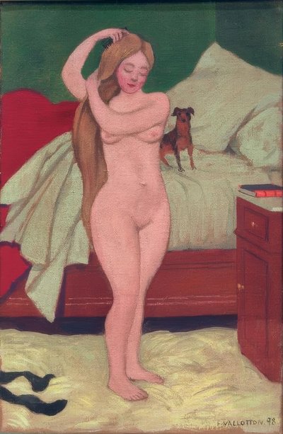 Female Nude, Combing Hair, Interior by Felix Edouard Vallotton